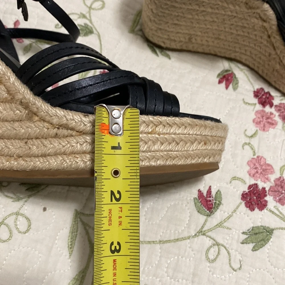 Coach Dottie Black Wedge Espadrille Charms Semi Matte Calf Sz 8 Summer Coquette
